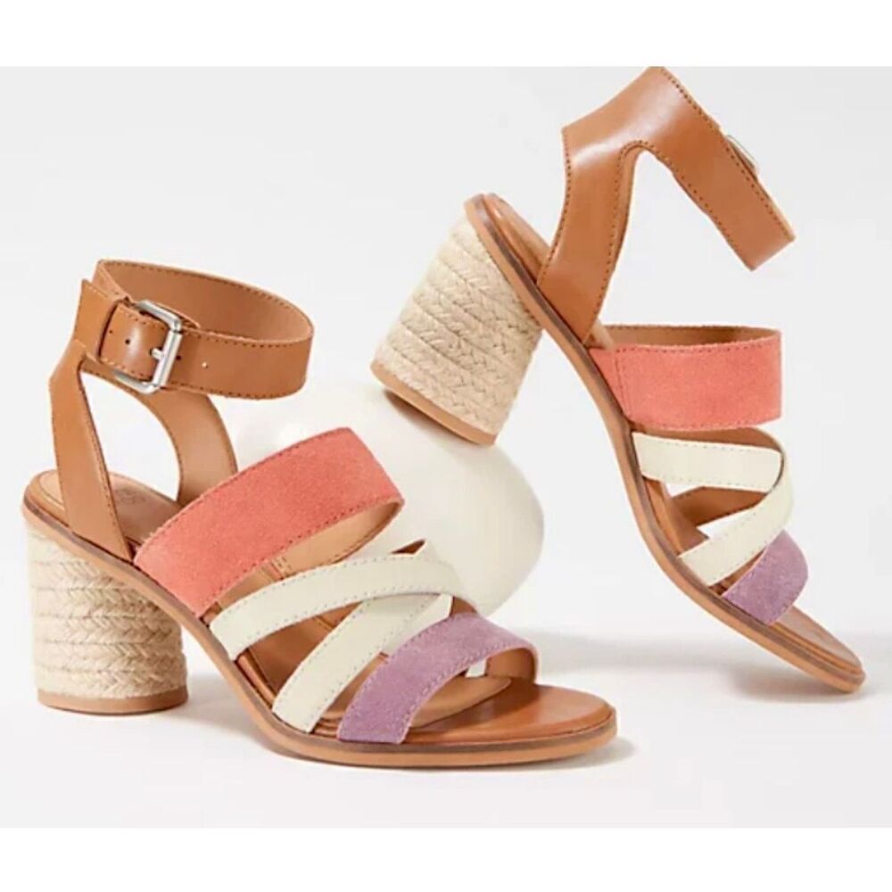 FRYE‎ Adjustable Ankle Strap Heeled Sandals Leiah Brown Peach 9 Open Toe Leather